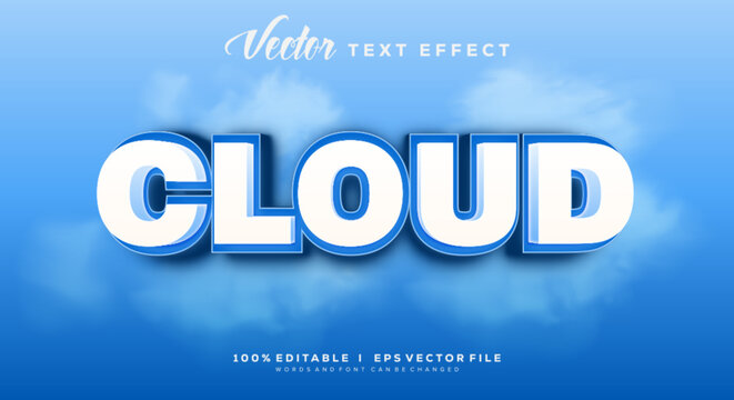 Editable cloud 3d effects, blue colors. Text style effects.