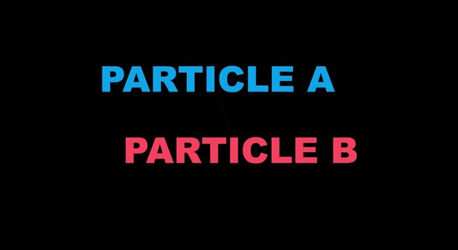 Particle a and particle b scientific comparison text on black animation