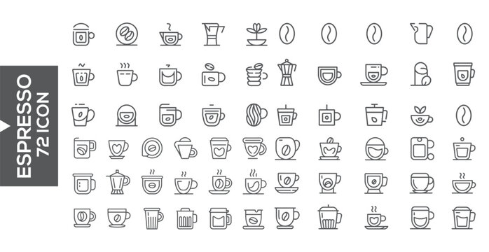 Espresso Icon Set: A comprehensive collection of meticulously crafted espresso icons, each representing various aspects of the beloved coffee beverage.