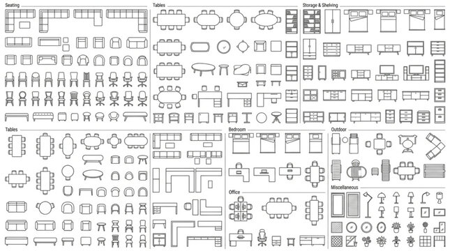 Collection of architectural symbols and icons for floor plans.