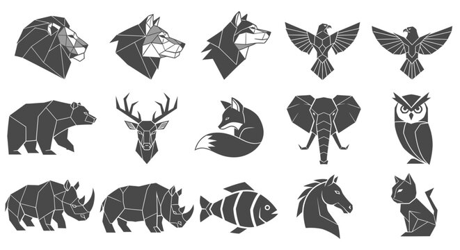 Collection of Geometric Low Poly Animal Icons