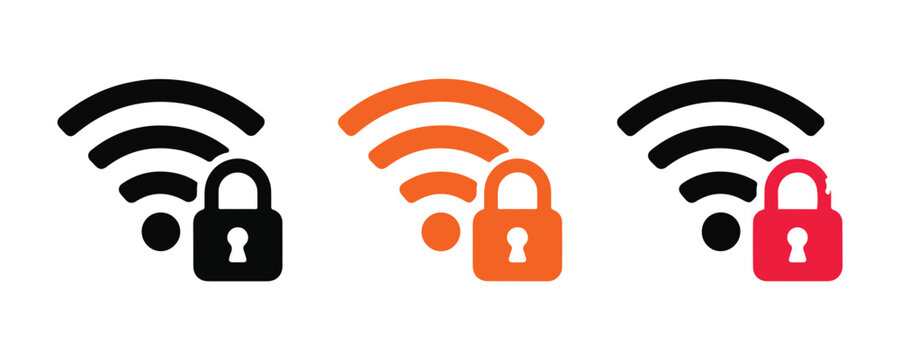 Set of wifi secure icons for internet connectivity status illustration on transparent background for web design.