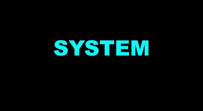 System digital text animation on black background, for tech animation
