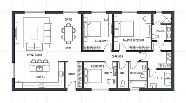 Architectural floor plan of a modern apartment layout.