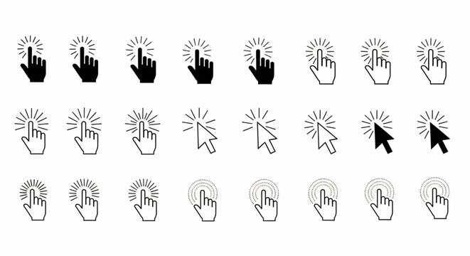 Various cursor icons indicating actions and interactions on screen interfaces