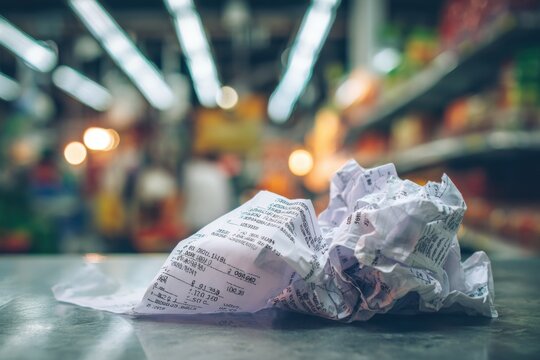 Crumpled Shopping Receipt With Long List and High Total