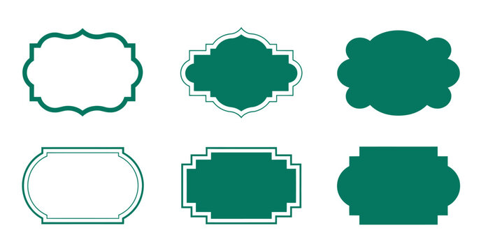 Islamic arch frame vector set, elegant green label frames collection with retro design elements, ornamental Islamic geometric border concept, clean modern decorative vector illustration