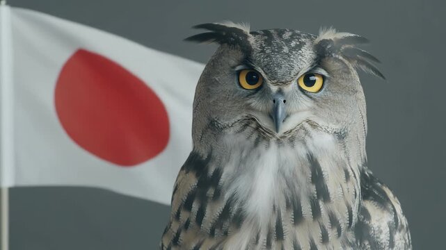 赤と白と灰色が映える知的で静かなフクロウのポートレート