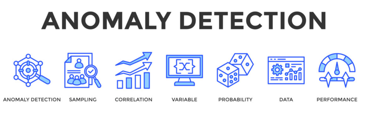Anomaly Detection  Banner Web  Icon Set Collection Pack Vector Illustration Concept Containing Anomaly Detection, Sampling, Correlation, Variable, Probability, Data, Performance