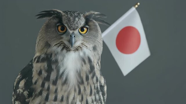赤と白と灰色が映える知的で静かなフクロウのポートレート
