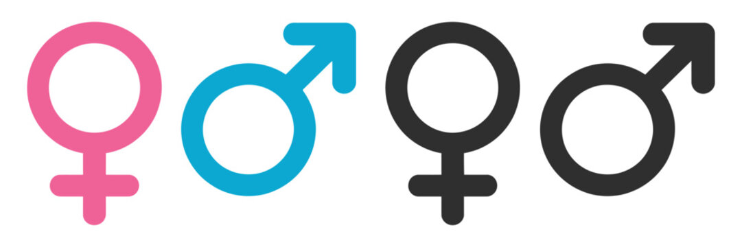 Male Female Gender Arrow Symbol Icon Set Featuring Masculine and Feminine Signs, Identity Symbols, and Modern Gender Representation Design for Healthcare and Social Graphics