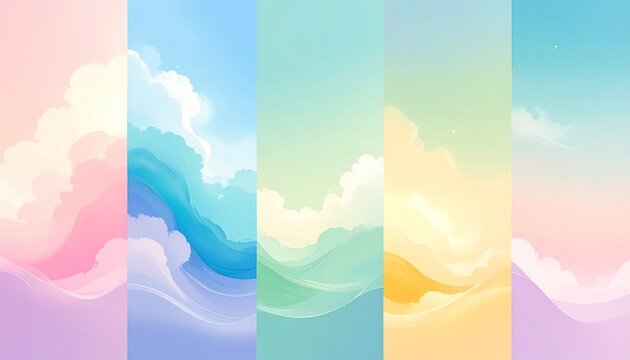 Abstract background with a blend of five vibrant colors, smooth gradients, soft transitions, gaussian blur effect, dreamy and modern aesthetic, high resolution