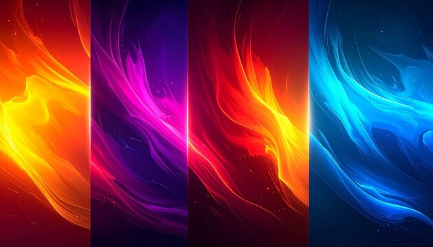Abstract background with a blend of five vibrant colors, smooth gradients, soft transitions, gaussian blur effect, dreamy and modern aesthetic, high resolution