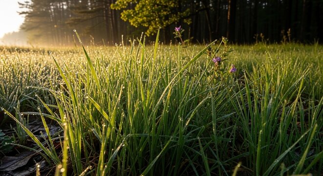 Green meadow morning sunlight