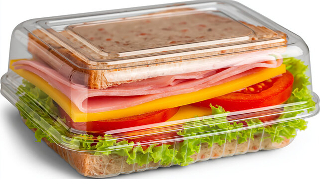 Sandwich ham cheese tomato lettuce bread plastic pack fresh lunch meal convenience healthy snack ready food