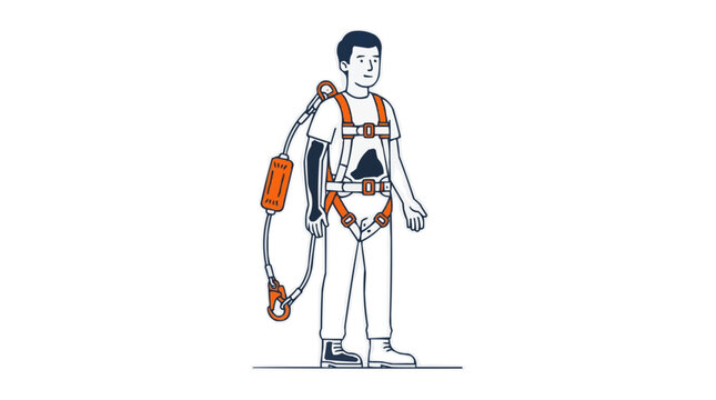 worker in safety harness for workplace fall protection illustration