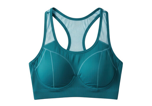 Sporty teal mesh bralette with adjustable straps isolated on transparent background
