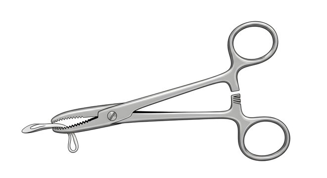 Medical forceps clamp vector illustration, surgical instrument for gripping and holding tissues