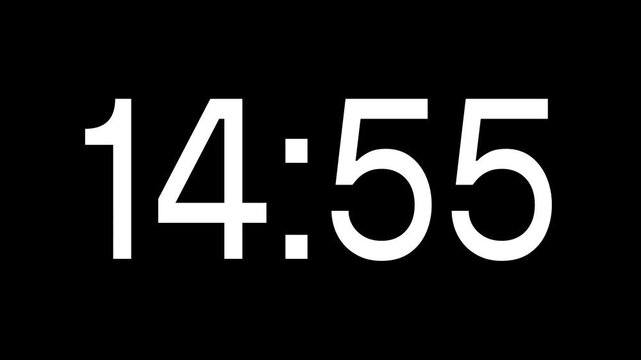 Countdown timer from 15 minutes to 14 minutes on black background