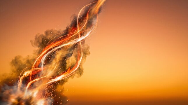 Abstract Fire and Smoke Trails Representing Boun Bang Fai Rocket Festival with Upward Motion on a Warm Gradient Background for Cultural Celebration