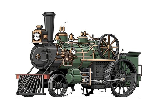 Steam locomotive engine vintage black and silver