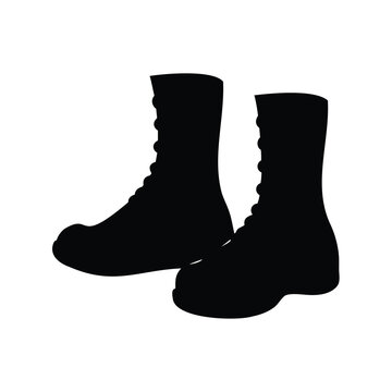 Silhouette of Two Military Style Combat Boots on a White Background