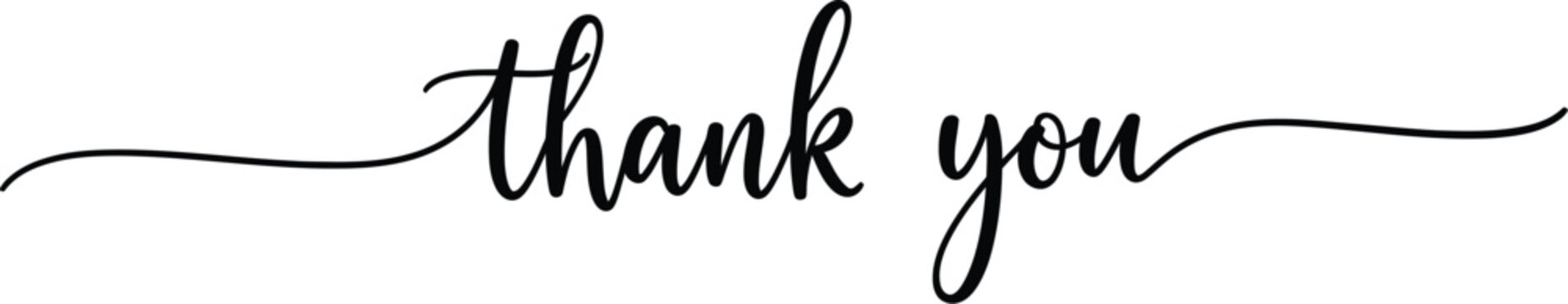 Elegant calligraphy 'thank you' text black ink on white background