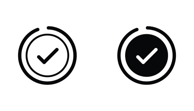 Checkmark inside double circle icon set showing outline and filled design for task completion and success validation UI