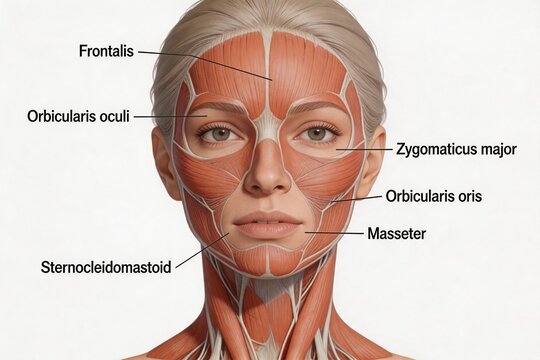 Human facial muscle anatomy diagram