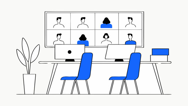 Remote team, office workspace, video conference, business collaboration, virtual meeting