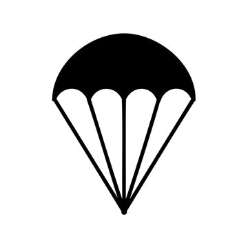 Simple black and white vector illustration of a parachute in midair