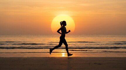Fototapeta premium silhouette of a woman running on the beach