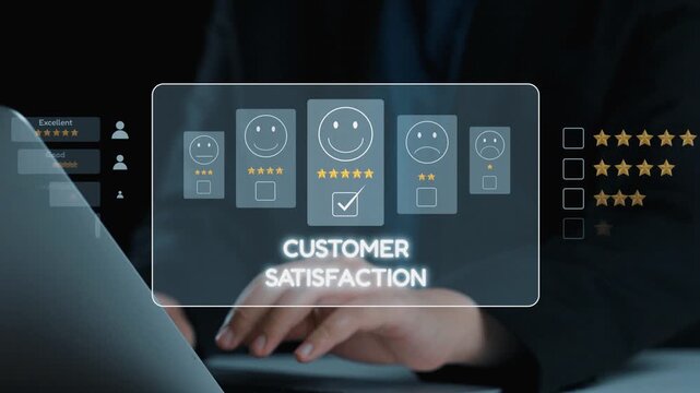 Business professional reviewing customer satisfaction ratings and feedback on a laptop screen while conducting market research analysis for improvements. Qubit