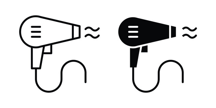 Blow dryer icon thin line and black silhouette flat style