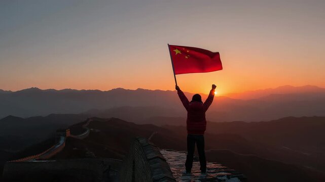 A traveler holding the national flag of China.