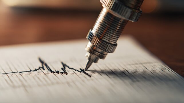 Seismograph recording seismic waves on paper sheet for tracking earthquake activity and ground motion.