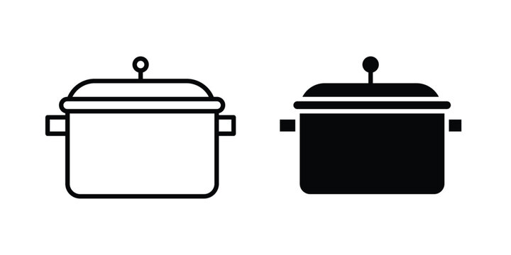 Crock pot icon thin line and black silhouette flat style