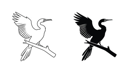 Fototapeta premium Cormorant bird perched on a branch icon for wildlife and nature themes in vector graphic style
