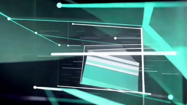 Futuristic modern architecture with glass windows and blue urban lighting in a business design animation tech video