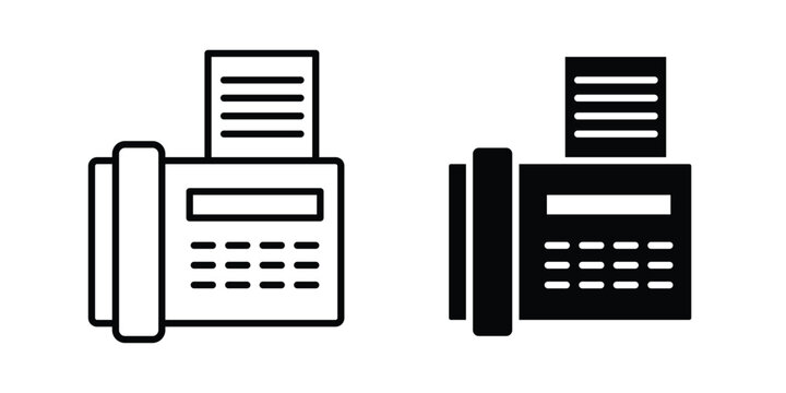 Fax machine icon thin line and black silhouette flat style