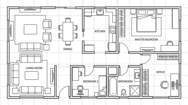 Architectural floor plan of a modern house layout.