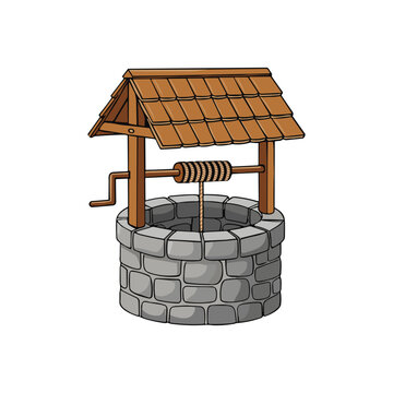 Traditional Stone Wishing Well &ndash; Cartoon Vector Illustration