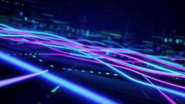 Abstract blue motion background with glowing lines and technology energy patterns animation tech video