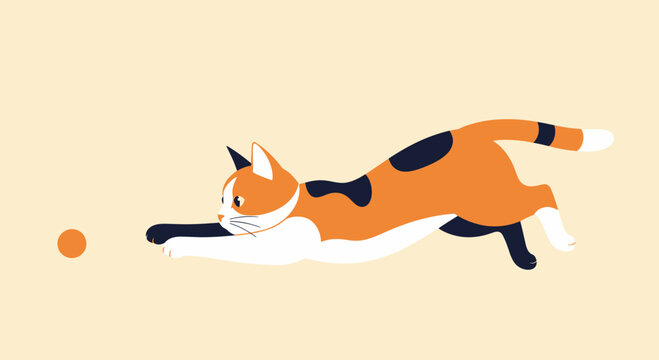 Cartoon cat playing with ball.