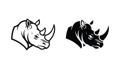 Rhino head mascot outline and silhouette vector icon set © Digital