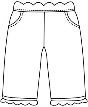 Scalloped pants line art illustration, hand drawn cute baby trousers fashion