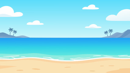 Tropical beach landscape with calm ocean and palm islands © Kusum