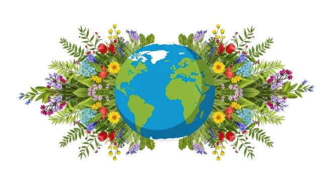 Colorful floral pattern with blue water lily in the center isolated on transparent background, isolated on white background