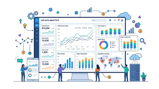 Business people analyzing data charts graphs.