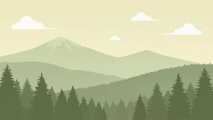 Naklejka premium Soft green mountain forest landscape with misty hills vector